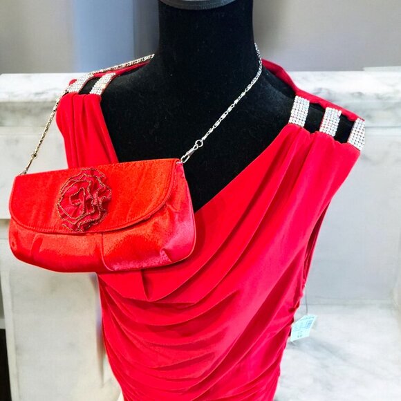 Dress Barn Rich Red Midi Dress - size 16 (Purse Included) - Picture 3 of 5